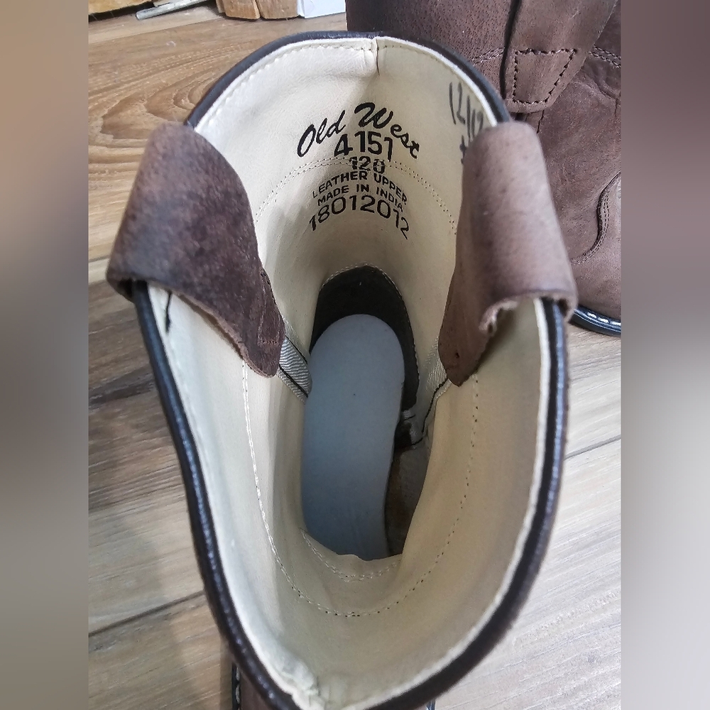 Old West Brown Roper Boots | Kids Size 12 | Classic Western Round Toe - Picture 4 of 5